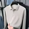 Camisa polo de aire nuevo para hombre, otoño 2026, camiseta casual de manga larga de color liso de alta calidad con cuello vuelto para hombre