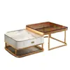 Mesa de centro italiana sala de estar hogar superficie brillante mesa de centro de placa de roca lujo ligero moderno simple apartamento pequeño madera maciza cuadrada mesa auxiliar