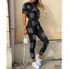 Ebay Verano Amazon 2025 Pantalones Largos Casuales para Mujer Europeos y Americanos con Cuello Solapa Botones Cinturón Estampado Mono de Trabajo