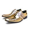 Casal Blue Demon Chelsea botas douradas bico fino plus size salto alto sapatos masculinos de couro sapatos de couro dourados