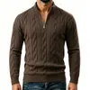 Comércio exterior estilo europeu e americano masculino outono e inverno vintage suéter de tricô trançado com meio zíper, suéter de caimento solto com gola alta, estilo old money