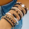 Pulsera Estilo Bohemio Transfronterizo Europeo y Americano Cadena de Avión Corazón Negro Geométrico Juego de 4 Piezas Cadena para Mujer Estilo Ins