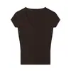 Serie de Tops Básicos de Color Sólido Versátiles de Manga Corta Ajuste Delgado con Cuello en V Marca Z para Mujer Za Venta al por Mayor Za