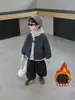 Conjunto de Invierno a Cuadros Acolchado de Tres Piezas para Niños Estilo Coreano Conjunto de Sudadera con Capucha Todo en Uno de Forro Polar para Niños Ropa Elegante para Bebés Niños