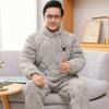 Pijama de Invierno para Hombre con Cuello de Cremallera, Manga Larga, Franela Acolchada Cálida para Exterior, Pijama de Vellón Coral para Papá de Mediana Edad