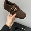 Mocasines de Estilo Británico con Hebilla Tallada Retro que Aumentan la Altura Interior, con Forro de Lana para Calidez, Zapatos de Cuero sin Cordones para Personas Petitas