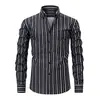 2026 Nova Camisa Casual Cardigan de Manga Longa com Estampa Digital Listrada para Homens de Venda Transfronteiriça Moda de Alta Qualidade Roupas Masculinas