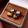 Pendientes Milad de Plata con Circonita y Piedra Ojo de Tigre en Forma de Corazón Vintage Versátiles de Alta Gama Clásicos Elegantes para Mujer