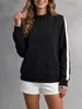 Sudadera de punto acanalado de cuello alto para mujer, estilo casual deportivo holgado con rayas en las mangas, nueva colección Otoño/Invierno 2026, europea y americana transfronteriza