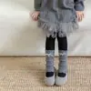 Polainas de algodão Shoeshang para meninas para outono e inverno, com listras horizontais e laços, fofas e espessadas para aquecer, adequadas para bebês meninas