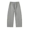 Mtlclothes Roupa Masculina Estilo Coreano Forrado com Lã Perna Larga Corte Reto Desconstruído Quente Cintura Elástica Calça de Moletom Casual