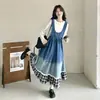 Vestido de tirantes de moda casual de verano 2026, juvenil, adelgazante, cómodo, con diseño de cuadros y encaje en color degradado