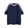 Camiseta de Manga Corta Pesada Estilo Americano con Tres Rayas de 220g para Hombre y Mujer, Camiseta de Algodón Puro, Marca de Moda, Corte Holgado, Top de Color Sólido para Pareja