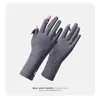 Luvas de Seda de Gelo de Proteção Solar de Verão para Mulheres, Dirigindo ao Ar Livre, Sem Dedos, Tela Sensível ao Toque, Anti-UV, Antiderrapantes, Respiráveis, Finas, Secagem Rápida para Ciclismo