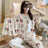 Pijama transfronteiriço de verão feminino conjunto de três peças de seda de leite desenho animado comércio exterior roupa de casa manga curta calça comprida estilo fofo