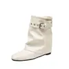 Botines Cuadrados Versátiles de Cuero con Hebilla Botas de Monta para Mujer Tacón de Bloque Estilo Retro 2026 Negro Nuevo Otoño Aumento de Altura Interior