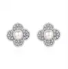 Novos Brincos Flor d'Água de Pérola com Diamante Completo de Trevo de Quatro Folhas para Mulheres Estilo Simples Europeu e Americano Fábrica de Brincos Atacado