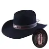 Sombrero de vaquero negro de ala ancha Amazon transfronterizo, estilo western vintage, sombrero unisex de fieltro de lana, accesorio de sombrero de ala grande