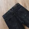 Estación europea otoño e invierno grueso lavado desgastado algodón microelástico cintura media-alta ajuste casual recto hombres Jeans