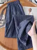 Pantalones Anchos Cómodos y Frescos para Mujer, Estilo Delgado de Verano 2026, Cintura Alta Nuevos de Algodón y Lino Rayados Rectos Casuales Cortos