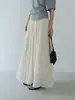 [Oufan] Falda Larga Arrugada Gris de Estilo Francés de Alta Gama para Mujer, Nuevo Estilo de Verano, Adelgazante y con Caída 11346