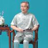 Traje Tang de seda de hielo para hombres de mediana edad y ancianos, traje de manga corta, ropa de verano para ancianos que usan Papá y el Abuelo, estilo chino, ejercicio matutino, Hanfu