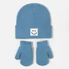 Gorro de Punto para Bebé Moda Versátil Gorro de Lana Lindo Patrón de Cara Sonriente Gorro de Ponerse Sombrero de Otoño Invierno Sombrero para Niños