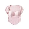 Sujetador sexy puro con cuello en U grande, camiseta de manga corta para mujer, top ajustado adelgazante con diseño de espiga de pescado, top deportivo para el ombligo