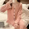 Nuevos Pijamas 2025 para Mujer Cárdigan Jacquard Primavera y Otoño Manga Larga Estilo Coreano Simple Holgado Traje Ropa de Casa para Mujer