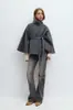En Stock 2025 Nuevo Abrigo de Manga Larga Otoño e Invierno Europeo y Americano Chal de Lana con Corbata