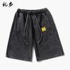 Marca da Moda Vintage Letra Lavado Antigo Shorts Masculino e Feminino Verão ins Rua Calças Largas Calças Casuais