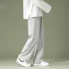 Pantalones de Trabajo de Seda Fina para Hombre para Verano, Pierna Recta Sueltos de Nueve Puntos, Pantalones Casuales de Pierna Ancha de Color Sólido