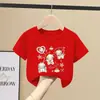 Roupa de Verão de Algodão Puro com Manga Curta para Meninas 2026 Novo Estilo Roupas Infantis com Desenhos Animados Tops de Gola Redonda para Meninas Camisetas Infantis Verão