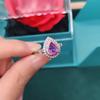 Novo Conjunto de Grupo de Luxo Totalmente Cravejado com Micro Pedras Preciosas Anel Tesouro Colorido Gota de Água Forma de Pera Ametista Natural Anel Aberto Feminino