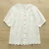 Verão 2026 Novo Estilo Vintage Feminino Solto Casual Versátil Sem Manga Camisa de Manga Curta Branco Tendência