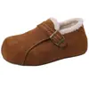 Sapatos Birkenstock Retrô Quentes e Espessos de Cobertura Total para Mulheres, Botas de Neve de Inverno em Camurça com Solado Grosso e Forro de Lã, Sapatos de Algodão, Mocassins