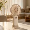 Ventilador de mesa portátil de resfriamento para estudantes de verão com base de suporte para celular, recarregável por USB, mini ventilador de presente legal