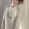2025 Nuevo Estilo Diseño de Empalme de Color Contrastante Camiseta de Manga Larga Casual Suelta para Mujer Estilo Ins Versátil Cuello Redondo Top Suelto