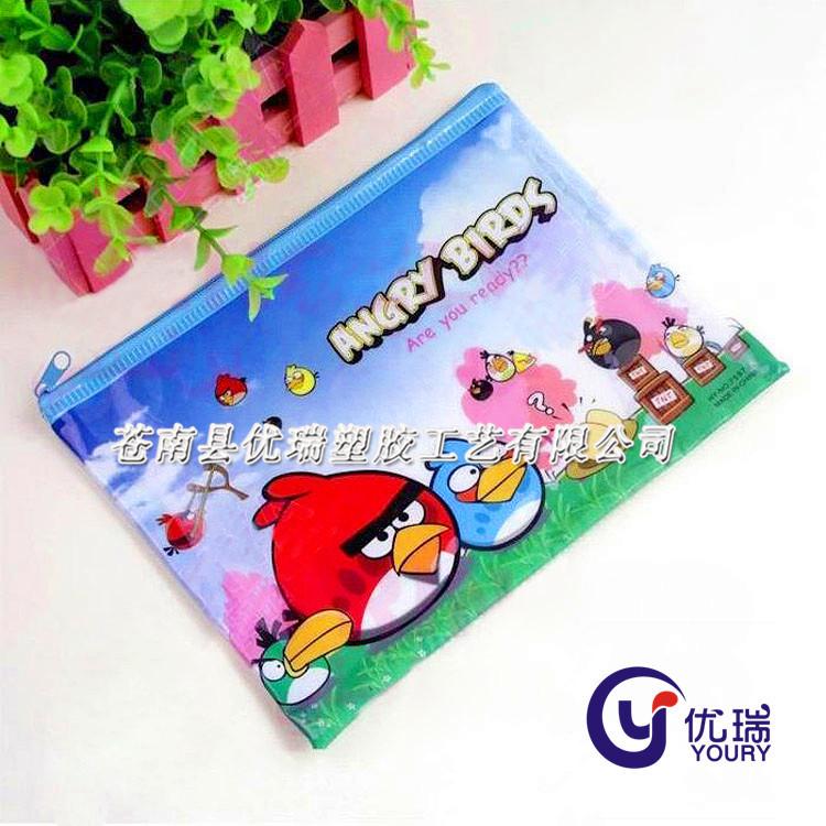 愤怒小鸟系列文件袋 PVC卡通网格笔袋 PVC收纳袋拉边袋