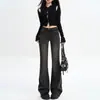Jeans acampanados teñidos con lodo amarillo para mujer, estilo vintage de otoño, extralargos para personas altas, pantalones versátiles de cintura alta de moda para estilizar