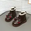 Botines Cuadros Lindos con Moño para Niños 2026 Otoño Nuevo Estilo Coreano para Bebés y Niños Pequeños con Adorno de Encaje Botas de Piel de Cereza