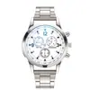 Reloj de Pulsera para Hombre de Acero con Tres Ojos y Cristal Azul Brillante de Venta Caliente, Reloj de Cuarzo para Negocios, Set de Caja de Regalo para Hombre
