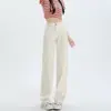 Jeans Wide Leg de Cintura Alta Simples Estilo Coreano para Mulheres, Novo Outono e Primavera, Caimento Solto, Emagrecedor, Caimento Fluido, Jeans Reto Comprimento Total