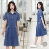 Vestido jeans fino 2025 verão novo feminino manga curta casual tamanho grande saia de comprimento médio redutor de idade