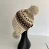 Gorro de Punto con Tres Bolas Estilo Coreano, Abertura Trasera, Forro Polar, Protección para Orejas, para Mujer en Otoño e Invierno, Cálido y a Prueba de Frío, Gorro de Lana