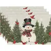 Mantel navideño Temu transfronterizo, mantel de lino de invierno resistente al calor, mantel de lino con estampado de muñeco de nieve a cuadros