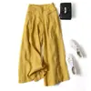 Calça-saia ampla, artística, de algodão e linho, calças cropped finas e modeladoras de cintura alta, semi-elásticas, femininas, para o verão de 2025