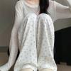 Pantalones Florales para Mujer Pantalones Blancos para Caminar Pantalones Yamamoto Rectos Holgados Perezosos Drapeados Estilo Coreano Combinan con Todo Pantalones Casuales