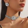 Tendencia de Comercio Exterior Transfronterizo Europa y América Geometría Cuadrada Exagerada Cristal de Color Diamante Multicapa Collar Aretes Traje Accesorios