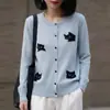 Nuevo diseño de estilo coreano para otoño e invierno, lazo de encaje tridimensional resistente, versátil, estilo suave y dulce, cárdigan de punto con cuello redondo